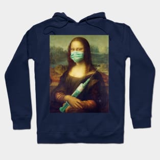 Mona Lisa with a mask and a vaccine syringe Hoodie